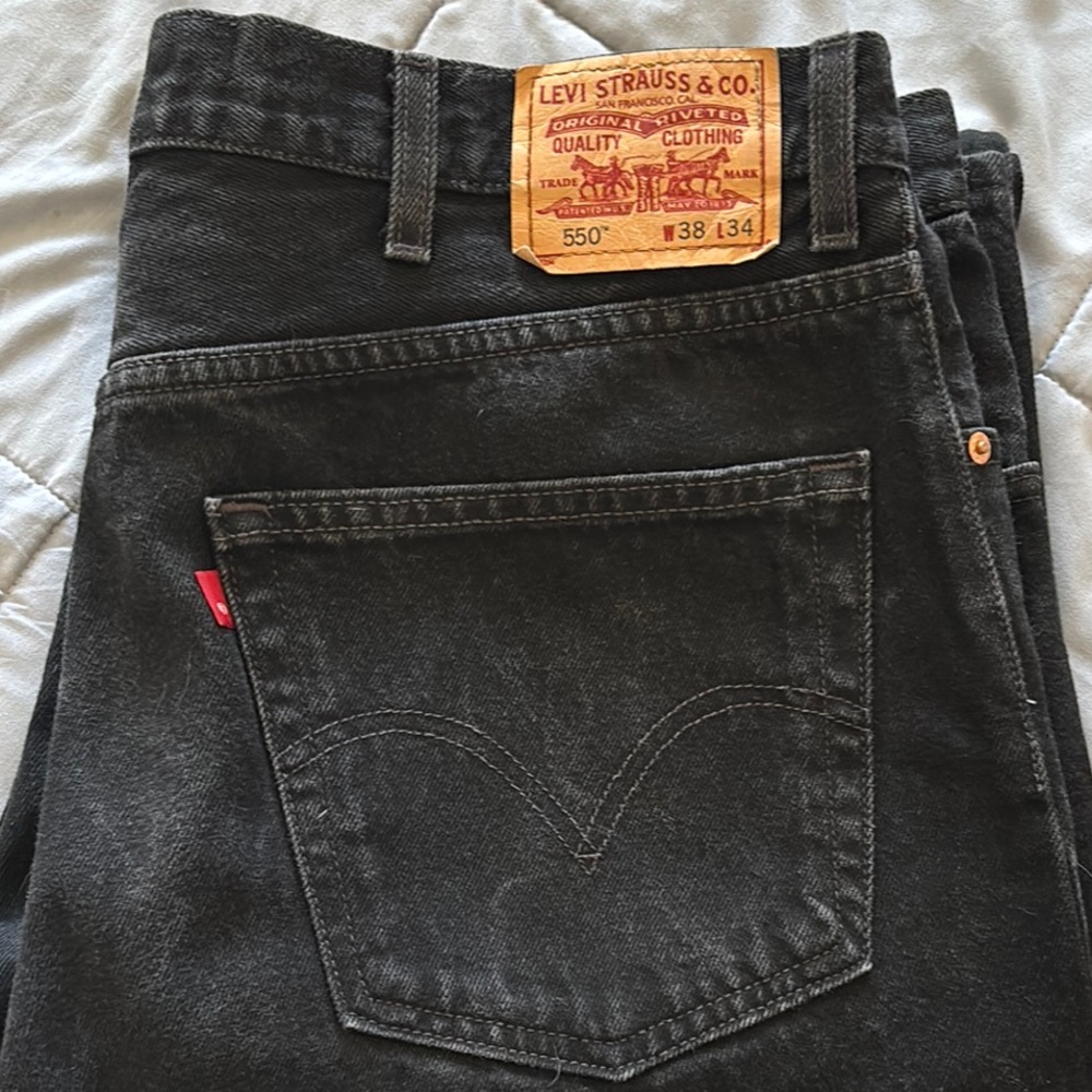 Levi's 550 Black Denim Jeans Relaxed Fit washed faded look